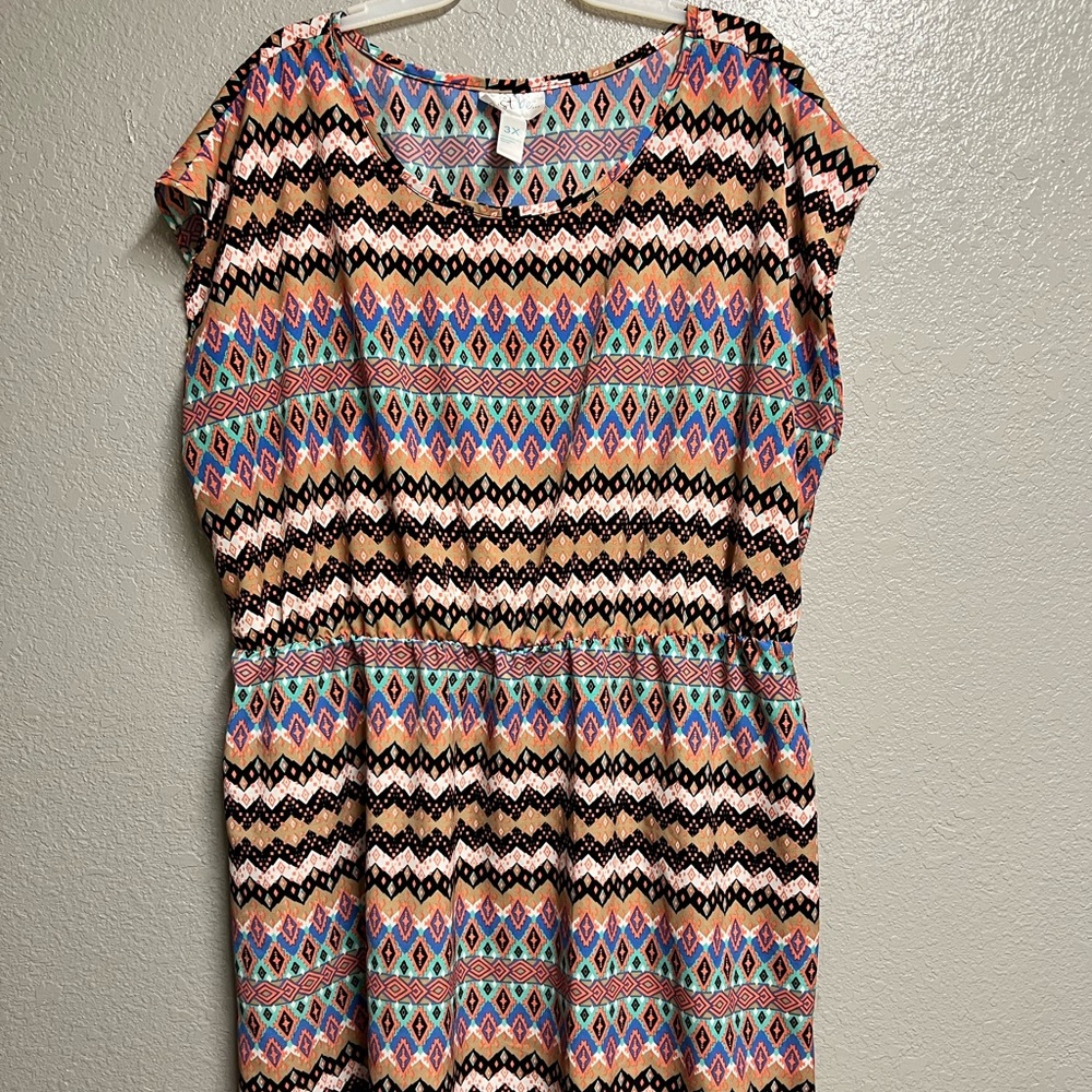 Midi Dress, Horizontal lines, front is shorter than back, batwing/petal sleeve